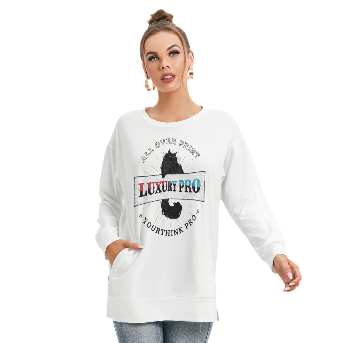 Women's Side Split O-neck Sweatshirt