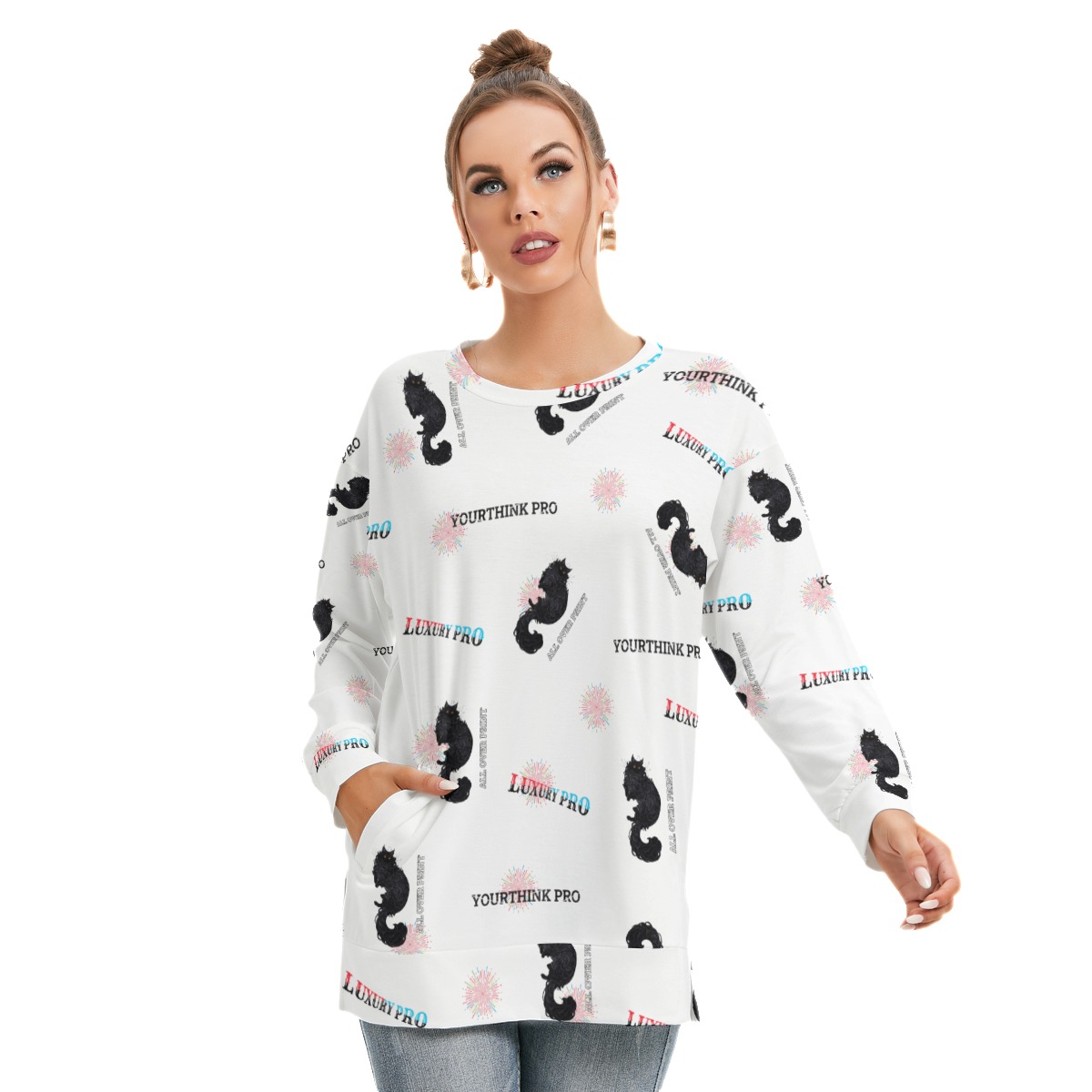 Women's Side Split O-neck Sweatshirt
