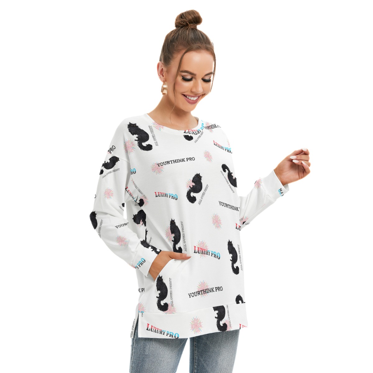 Women's Side Split O-neck Sweatshirt