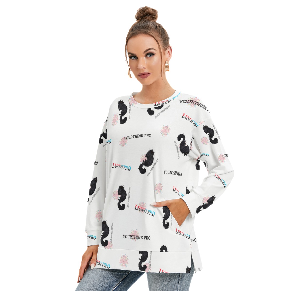 Women's Side Split O-neck Sweatshirt