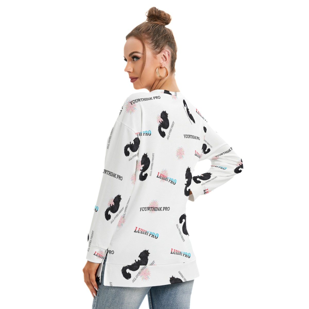 Women's Side Split O-neck Sweatshirt