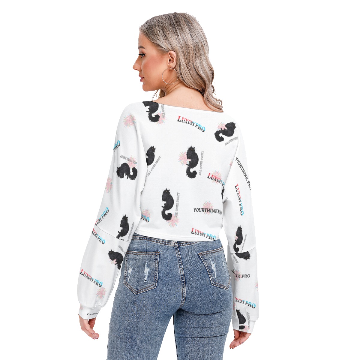 Women's V-neck Drop-shoulder Cropped Sweatshirt