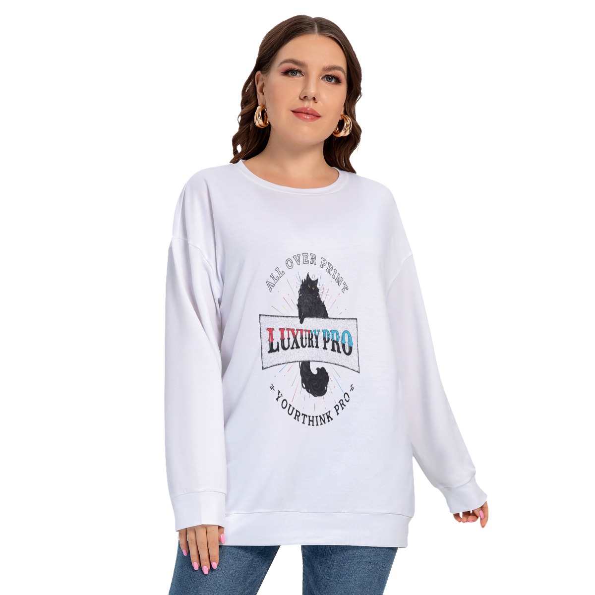 Women's O-neck Drop-shoulder Sweatshirt With Long Sleeve(Plus Size)