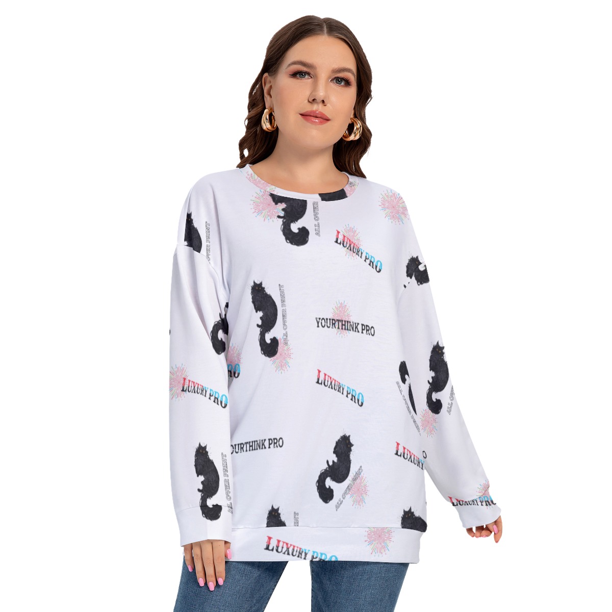 Women's O-neck Drop-shoulder Sweatshirt With Long Sleeve(Plus Size)