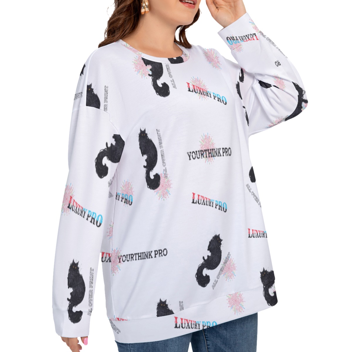 Women's O-neck Drop-shoulder Sweatshirt With Long Sleeve(Plus Size)