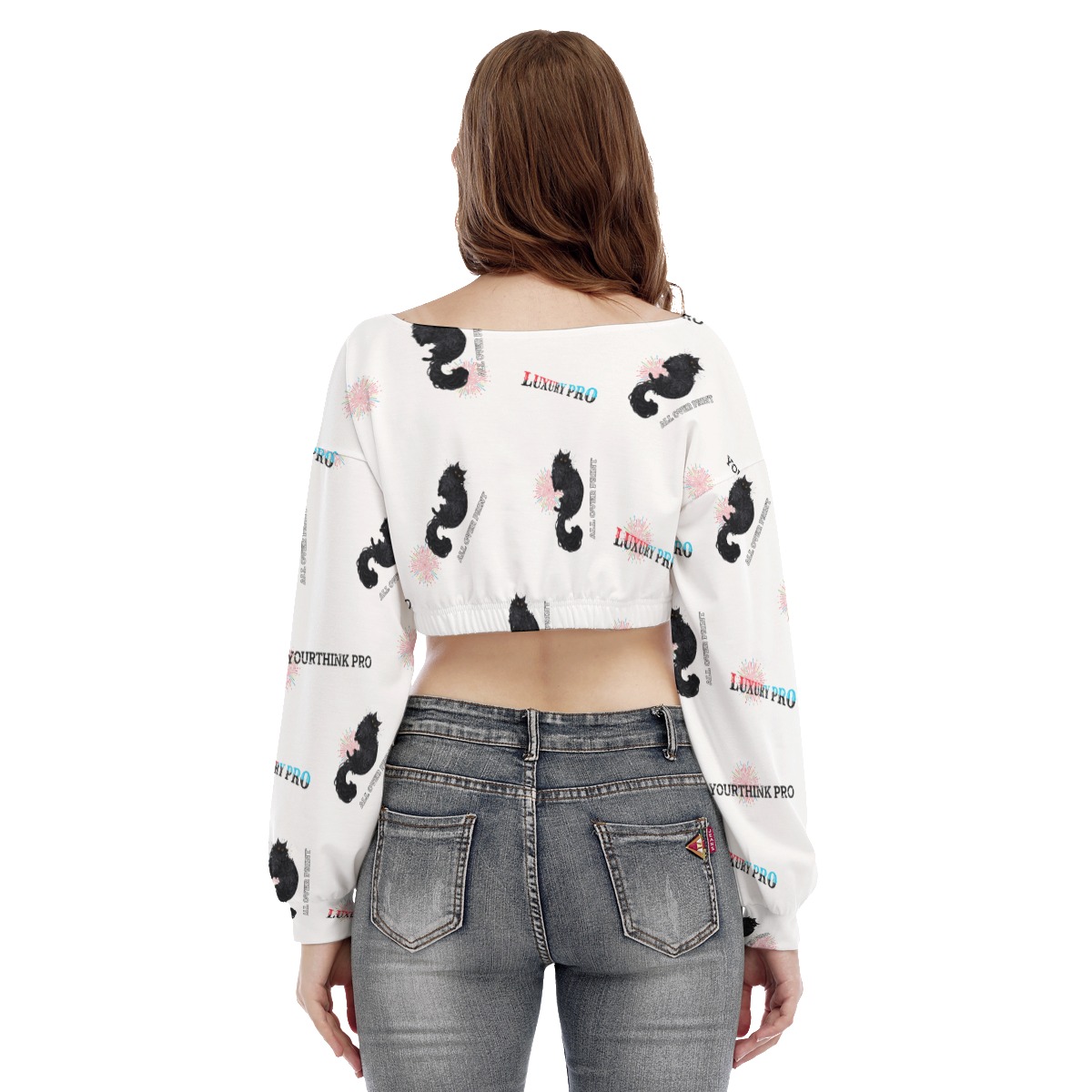 Women's V-neck Long Sleeve Cropped Sweatshirt