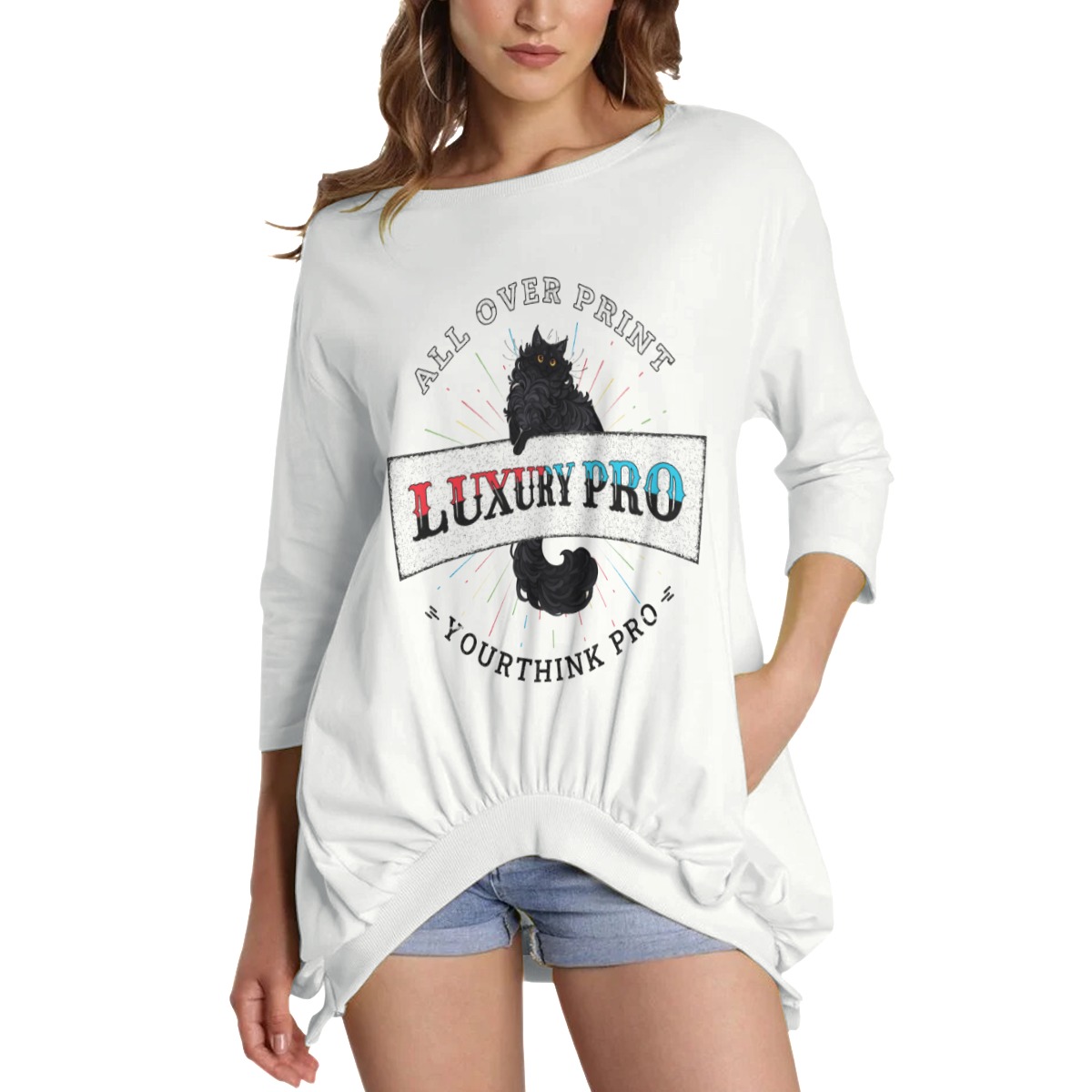 Women's Sweatshirt With Irregular Pleated Hem