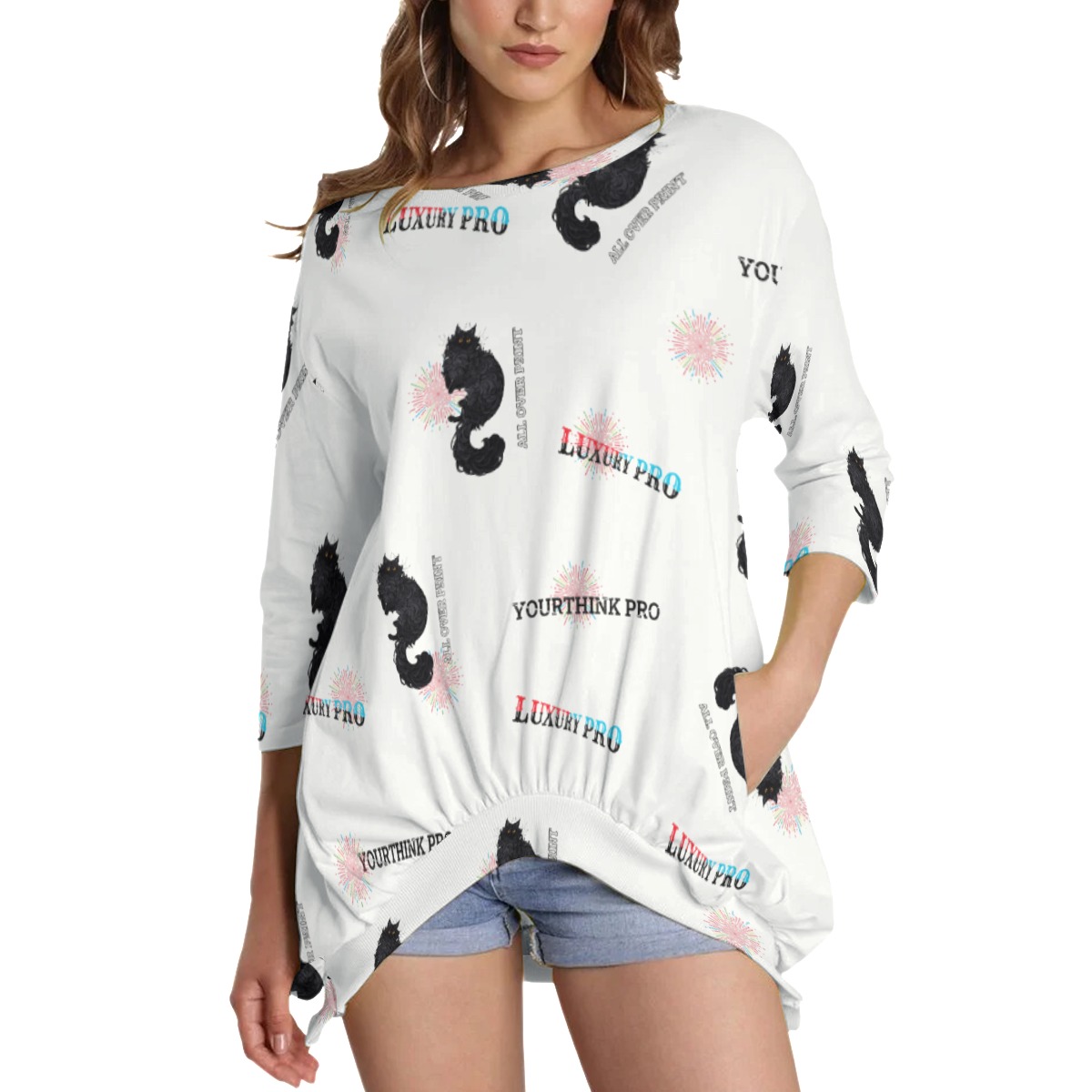 Women's Sweatshirt With Irregular Pleated Hem