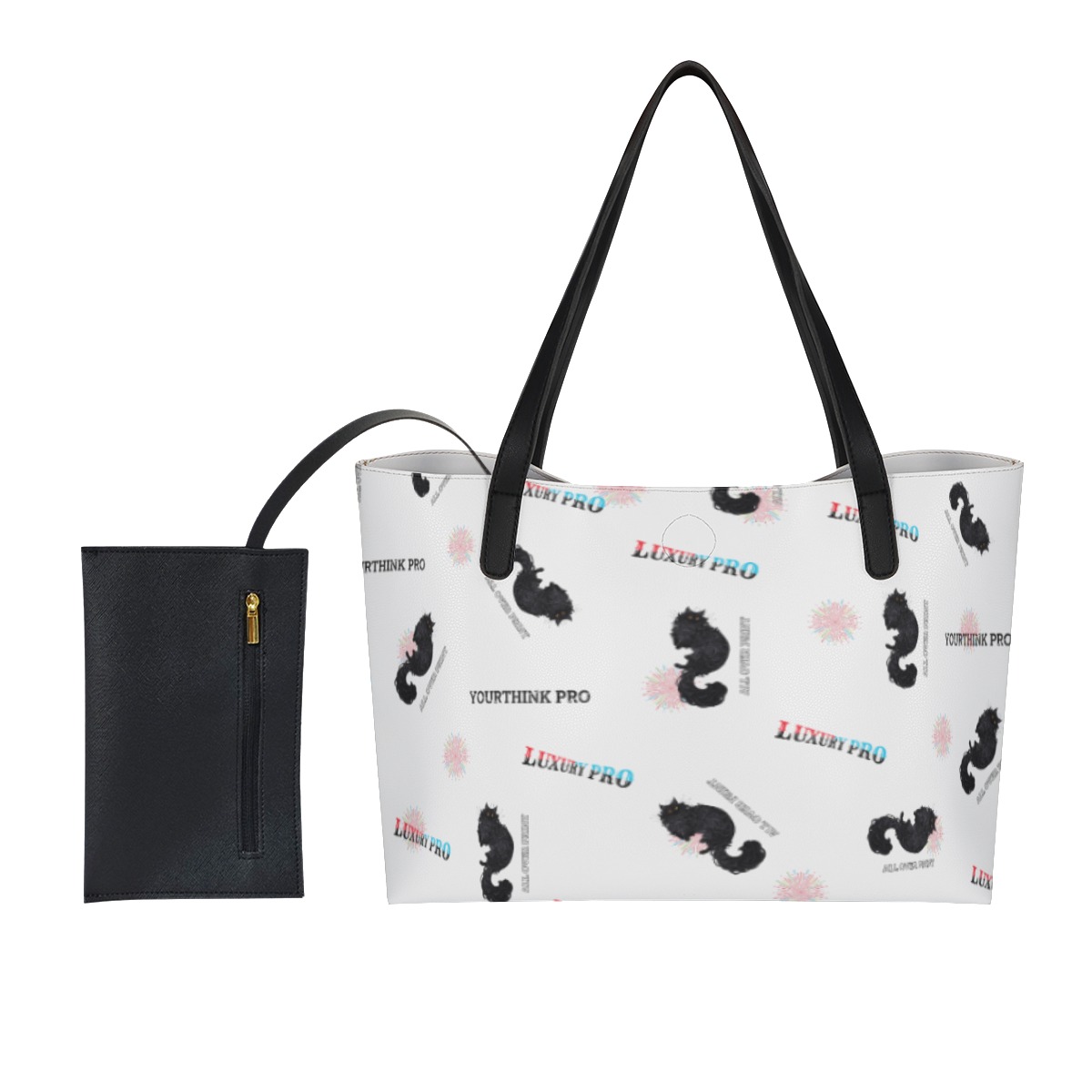 Shopping Tote Bag With Black Mini Purse