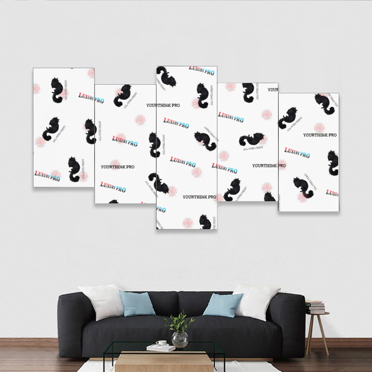 Framed five-piece mural