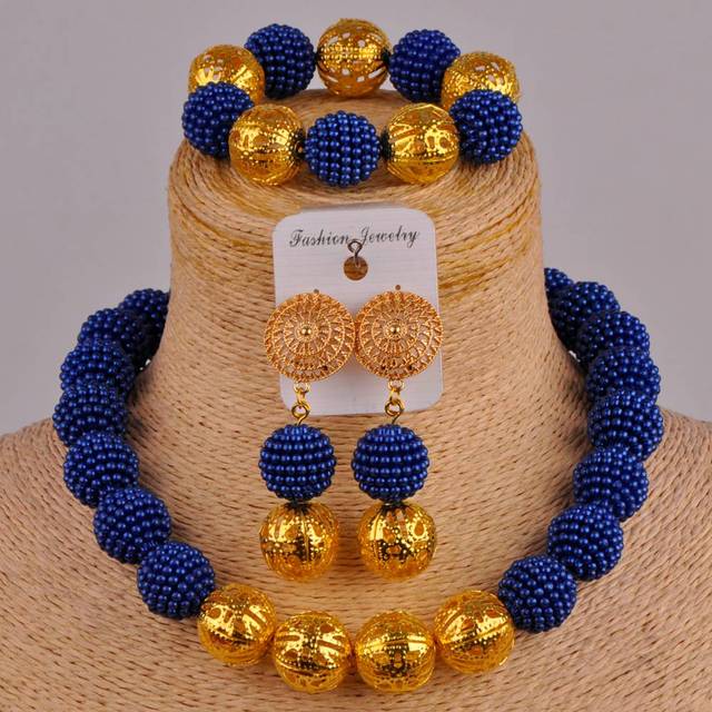 costume necklace yellow jewelry set simulated pearl nigerian wedding african beads jewelry sets FZZ88