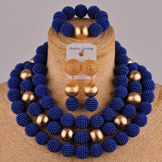 african beads royal blue jewelry set simulated pearl nigerian wedding necklace bridal jewelry sets FZZ77