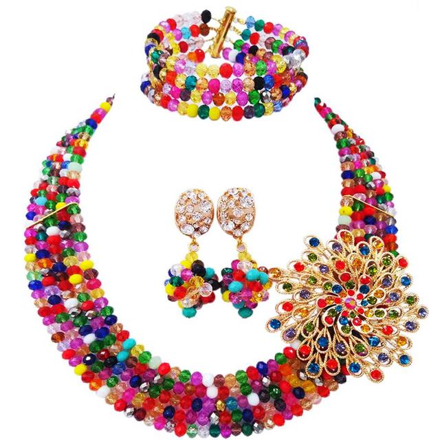 New Fashion Black Women&#39;s Mixed Multicolor Crystal Bead Nigerian African Wedding Jewelry Bead Set ABD179