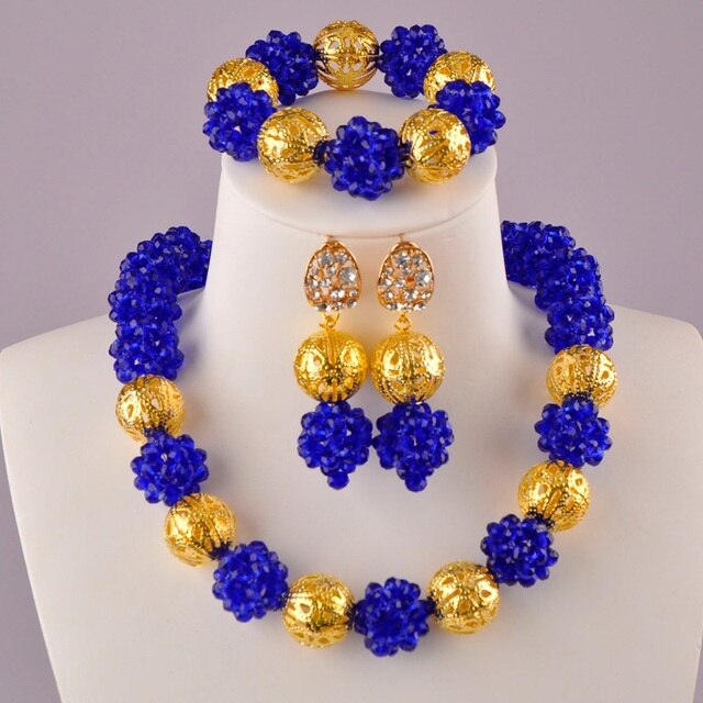 beautiful nigerian beads costume necklace crystal ball bead gold plated african jewelry set 1-6JSQ-02