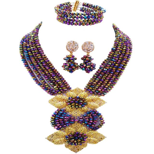 nigerian wedding african beads white jewelry set crystal necklace set 6CHL