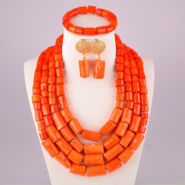 orange coral beads african coral beads set jewelry necklace nigerian wedding coral necklace jewelry set for women