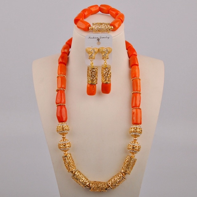White African Coral Jewelry Set 24inches Long Necklace Nigerian Traditional Wedding Coral Beads Jewelry Sets