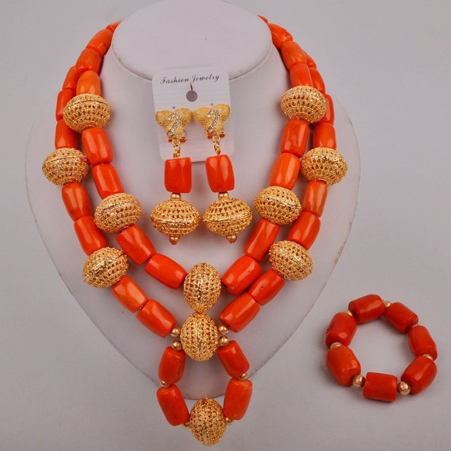 Fashion African Beads Jewelry Set Orange Nigeria Wedding Coral Necklace Bridal Jewelry Sets for Women