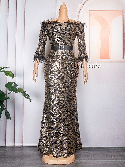 Embroidery Long Sleeve Gown African Women Luxury Velvet Evening Dress Kaftan Abaya Maxi Robes Wedding Party Evening Dresses
