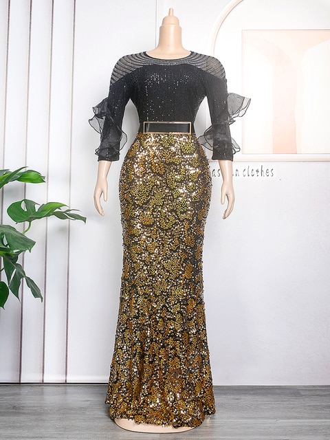 Evening Dresses Long Luxury Sequin Gown 2023 New African Wedding Party Bodycon Mermaid Dress Plus Size Ankara Ladies Clothing