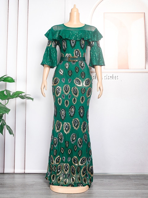 Plus Size Evening Dresses Long Luxury Sequin Gown African Women Wedding Party Bodycon Mermaid Dress Ankara Ladies Clothing
