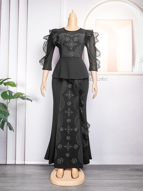 Plus Size Two Piece Set Clothes African Women Wedding Party Gown Ankara Dashiki Tops Skirt Suit South Africa Vetement Femme