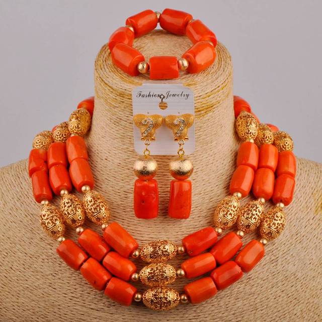 Red Coral Beads African Jewelry Set Nigerian Wedding Necklace Coral Bridal Set