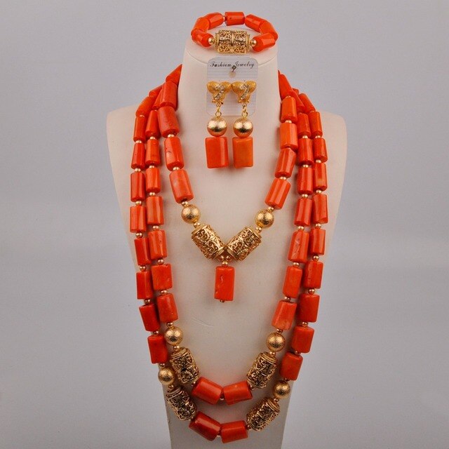 Red Coral Jewelry Set African Necklace Nigerian Beads Jewelry Sets Wedding Party Bridal Set