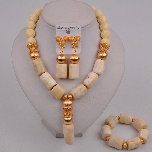 White Coral Beads African Jewelry Set Nigerian Wedding Coral Necklace Bridal Jewelry Sets 2-17-A3