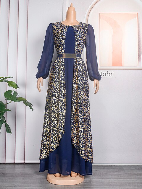 2023 Muslim Kaftan Abaya Dress Kimono Women Dubai Luxury Print Chiffon Gowns Ankara Dashiki Boubou Turkish Islamic Clothing