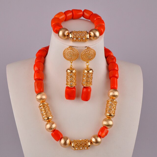 Orange Coral Jewelry Sets Africa Nigeria Coral Beads Bridal Wedding Necklace Sets