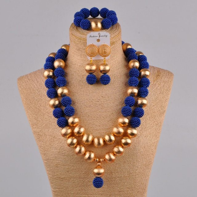 royal blue african jewelry set 24 inches simulated pearl necklace FZZ40