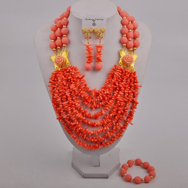Red Coral Jewelry Set Costume Necklace African Jewelry Set Nigerian Wedding Beads Bridal Set