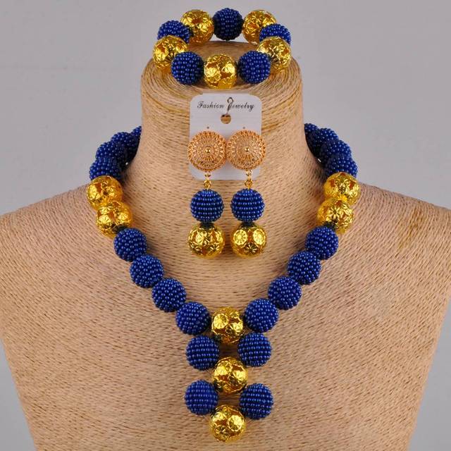 beige simulated pearl gold african jewelry set nigerian wedding beads costume necklace FZZ30-06