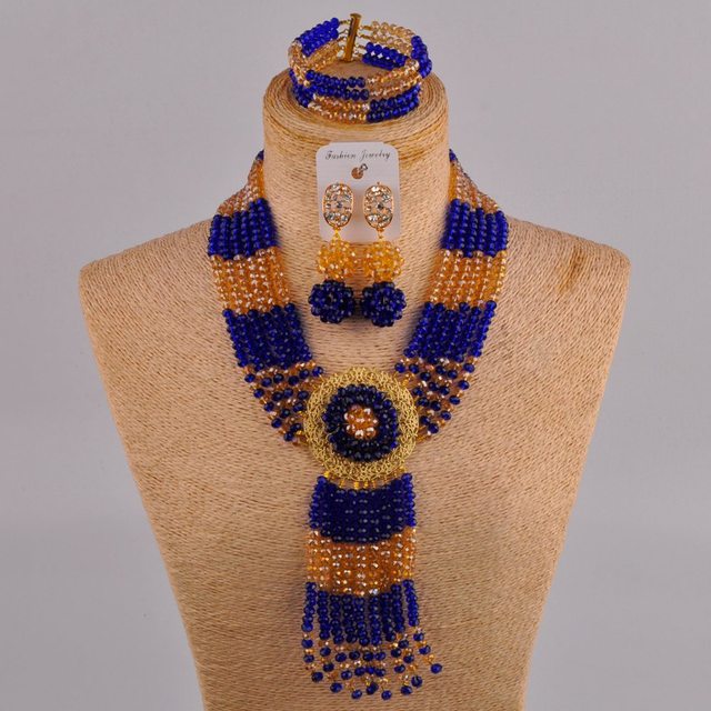 royal blue champagne gold ab costume african jewelry set crystal 6CLS