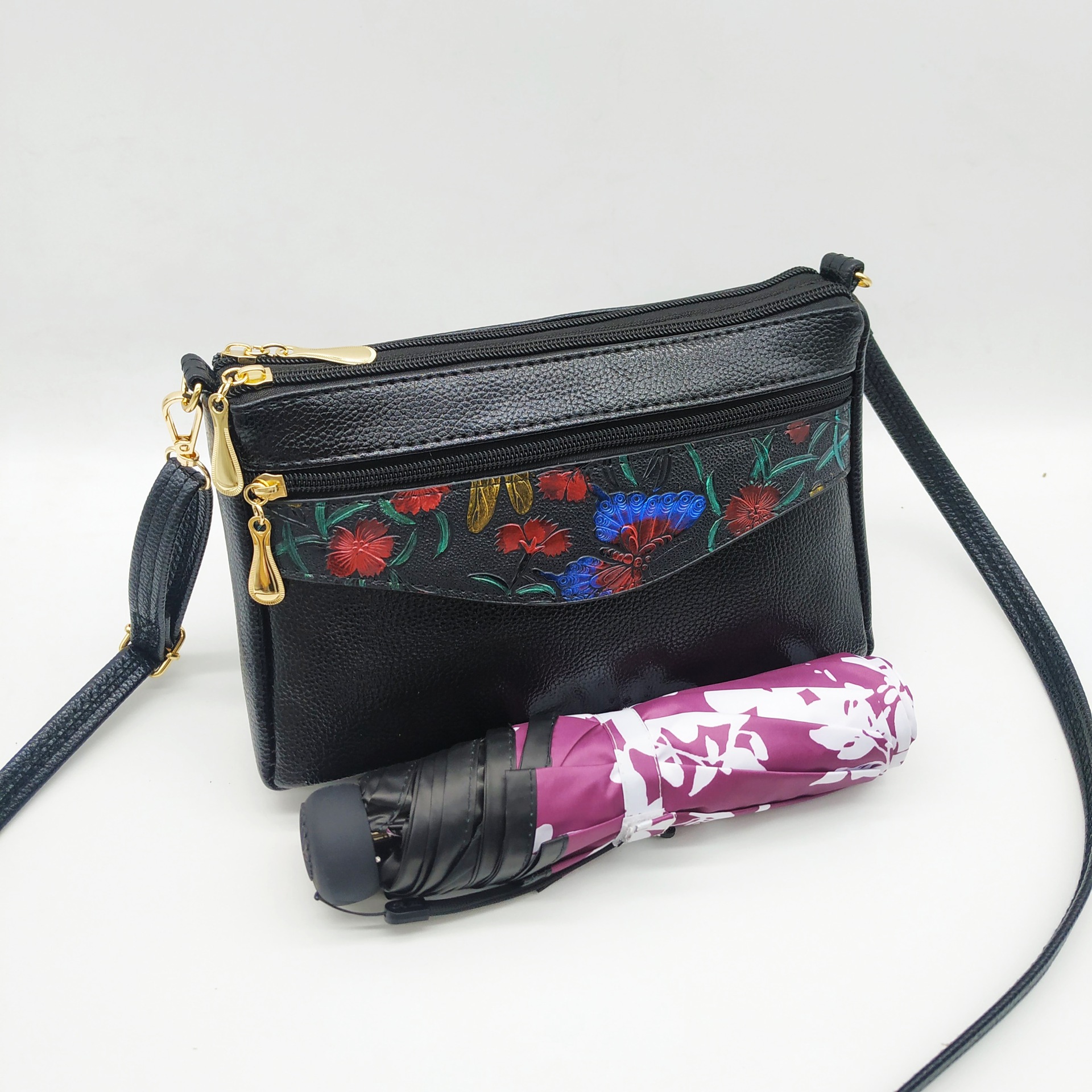 Nová květinová kožená kabelka přes rameno