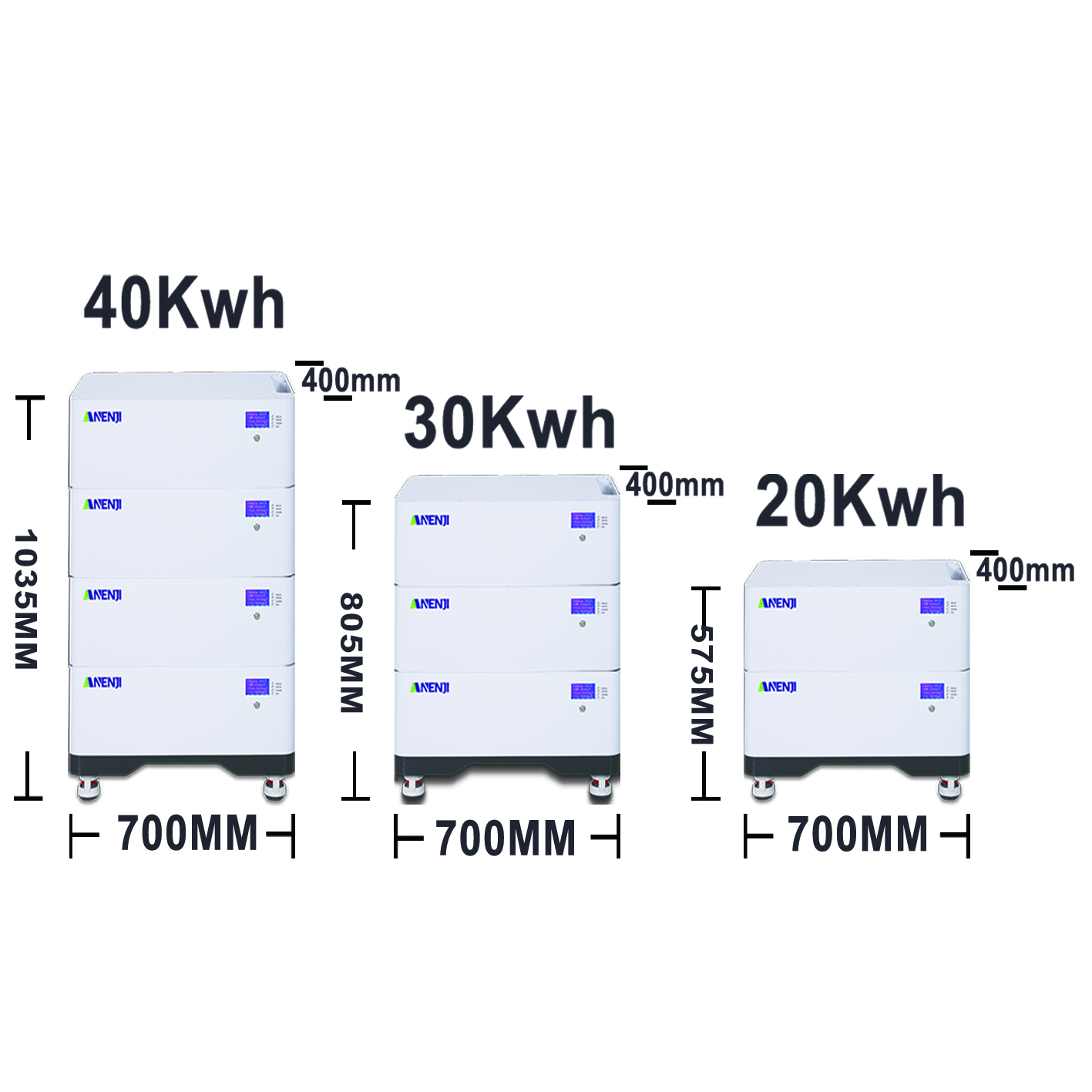 ANENJI 51.2V 200AH LiFePO4 10Kwh/20kwh/30kwh/40kwh Stackable Battery Built-in BMS-ANENJI