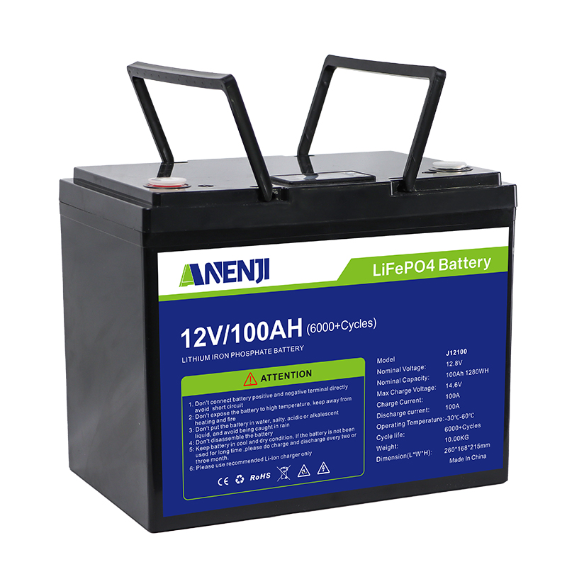 ANENJI 12V 100ah Lithium Iron Phosphate Battery Lifepo4 100ah 1.2KWH  Lifepo4 Battery Pack with LCD Display