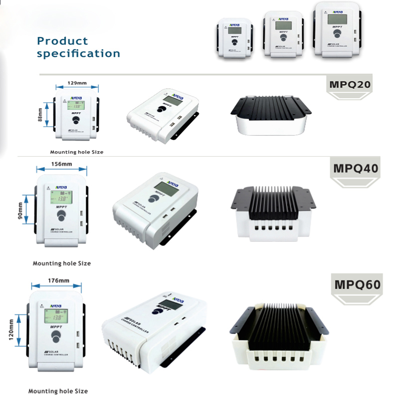 ANENJI MPPT Solar Charge Controller 40A/60A 12V/24V Auto 100Vdc USB Port LCD Display