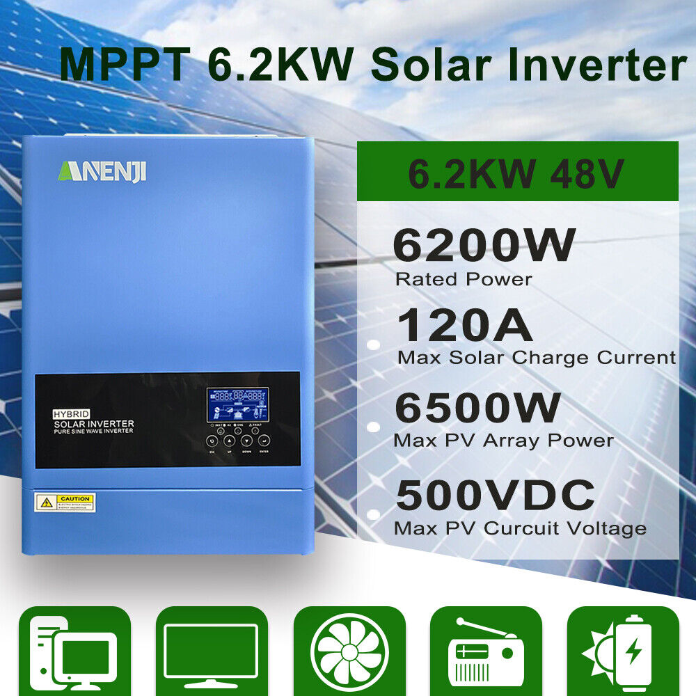 6200W Hybrid Solar Inverter Off-Grid MPPT 120A 220/230V 48V 500V Pure Sine  Wave
