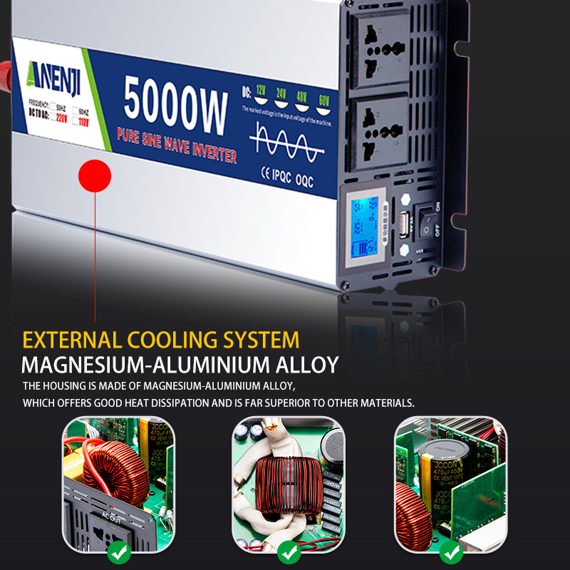 ANENJI Pure Sine Wave Inverter DC 5000W 12V 24V 48V AC 220Vac Power 3000W Car Inverter Converte with LED Display-ANENJI
