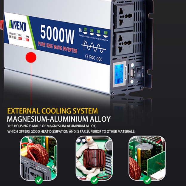 ANENJI Pure Sine Wave Inverter DC 5000W 12V 24V 48V AC 220Vac Power 3000W Car Inverter Converte with LED Display-ANENJI