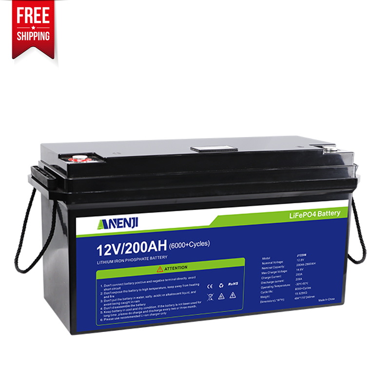 12V 200Ah LiFePO4 Battery Built-in 200A BMS Lithium Battery, For