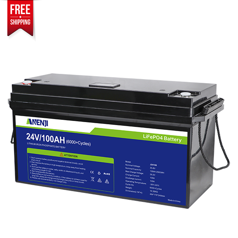 ANENJI 24V 100AH LiFePO4 Battery Builtin Smart BMS 6000+ Deep Cycles