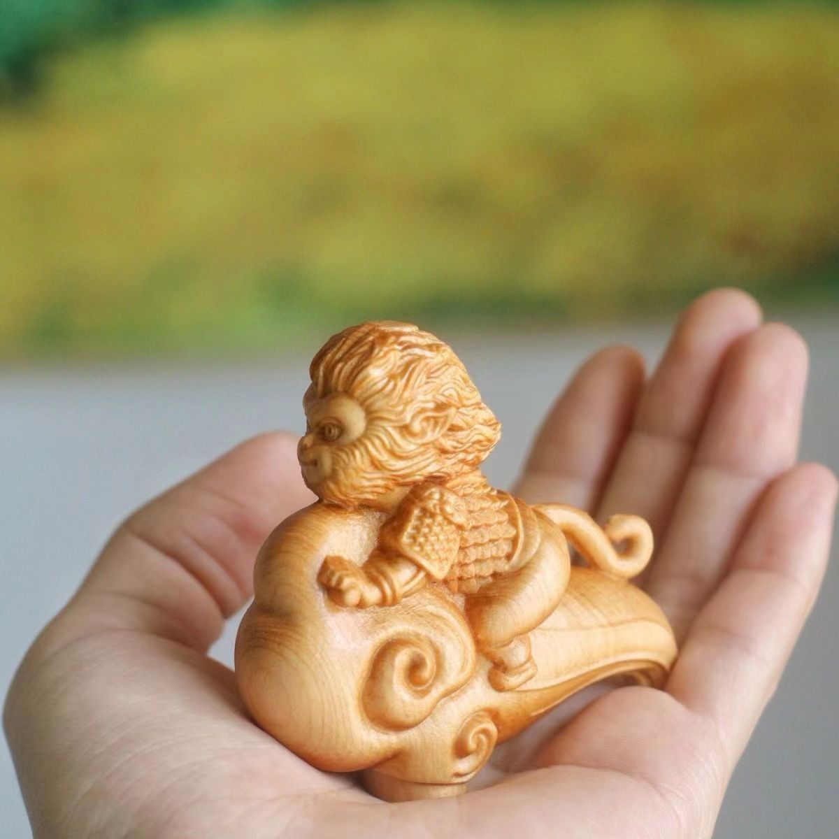 chinese arborvitae wood carving monkey king on cloud