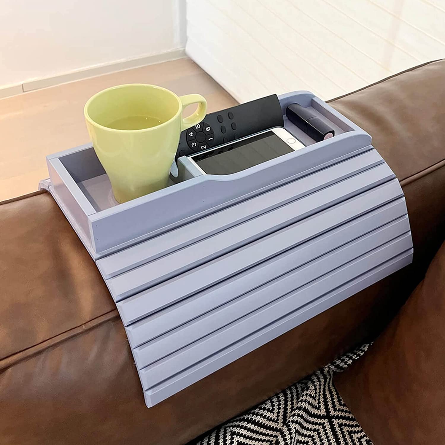 FebKanKu Bamboo Sofa Arm Tray, Sofa Arm Table for Couch (Grey)