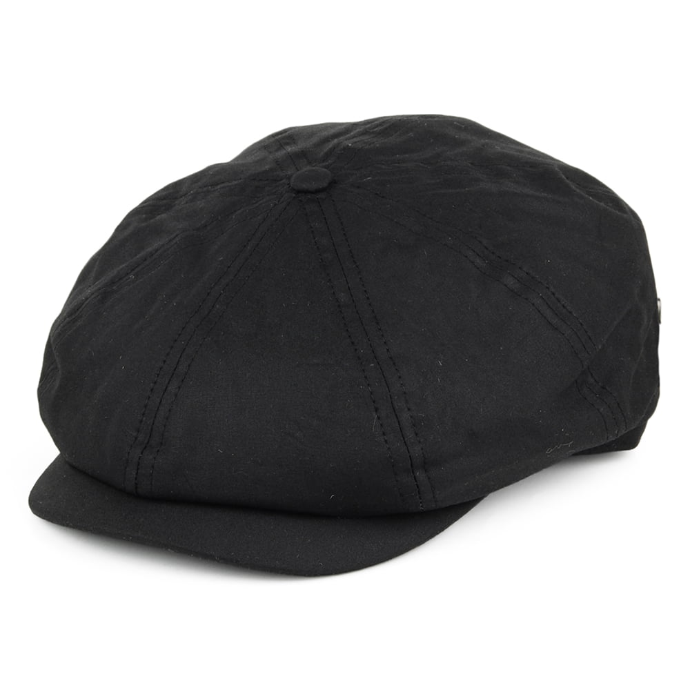 British Millerain Waxed Cotton Newsboy Cap Black