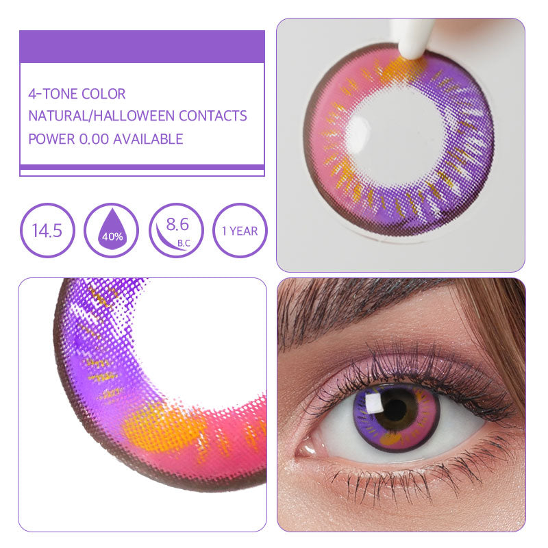 Unibling Overflow Purple Colored Contacts (Yearly)  Colored contacts,  Cosmetic contact lenses, Cosplay contacts