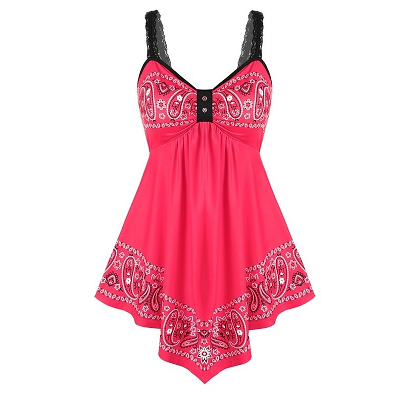 Women's Summer Tops Camisole Black White Red Floral Lace Ruched Sleeve