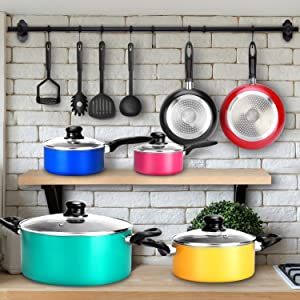 Kitchenware Pots;Pans Set;Colorful Kitchen Cookware;Black Non-Stick Coating Inside;cookware set